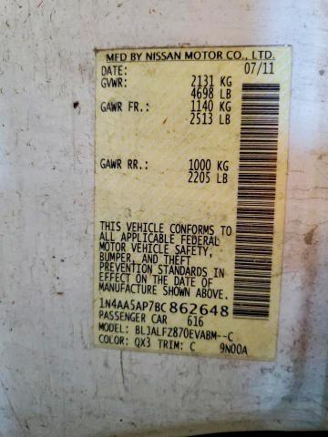 2011 Nissan Maxima მანქანა იყიდება აუქციონზე, vin: 1N4AA5AP7BC862648, აუქციონის ნომერი: 58811236