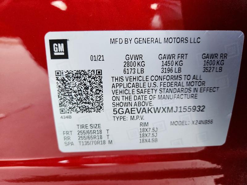 Aukcja sprzedaży 2021 Buick Enclave, vin: 5GAEVAKWXMJ155932, numer aukcji: 74513275