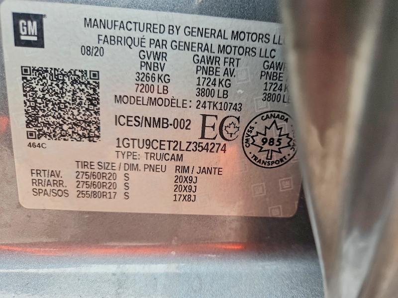 Aukcja sprzedaży 2020 Gmc Sierra, vin: 1GTU9CET2LZ354274, numer aukcji: 54783186