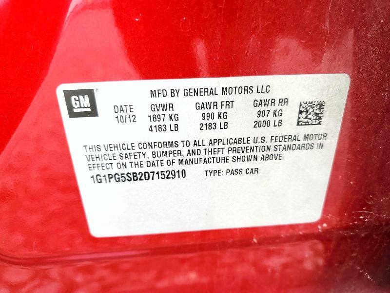 57690126 :رقم المزاد ، 1G1PG5SB2D7152910 vin ، 2013 Chevrolet Cruze مزاد بيع