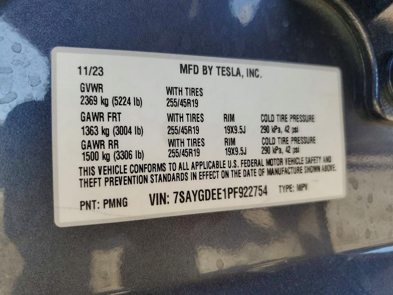55979926 :رقم المزاد ، 7SAYGDEE1PF922754 vin ، 2023 Tesla Model Y مزاد بيع