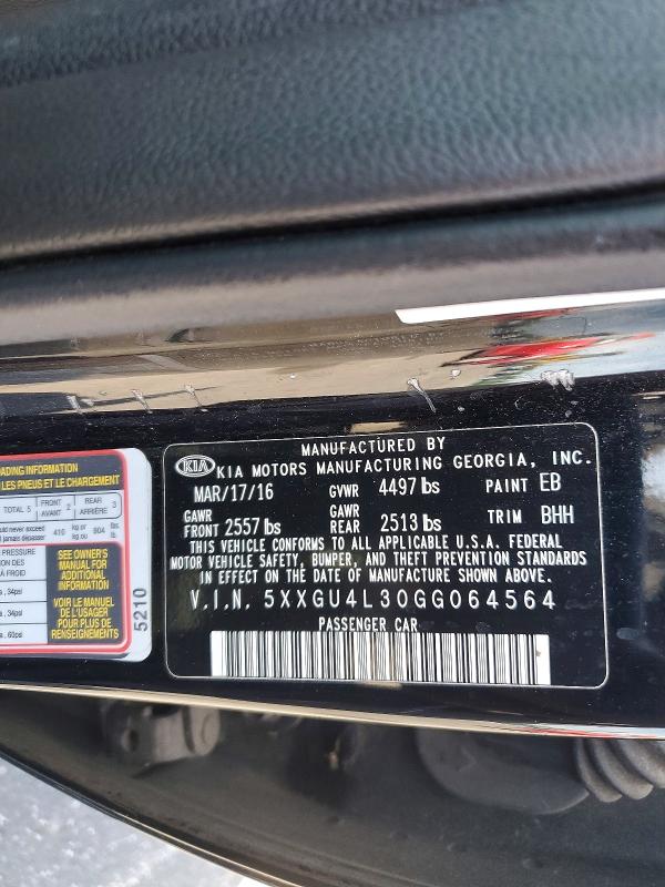 Продажа на аукционе авто 2016 Kia Optima, vin: 5XXGU4L30GG064564, номер лота: 55850416