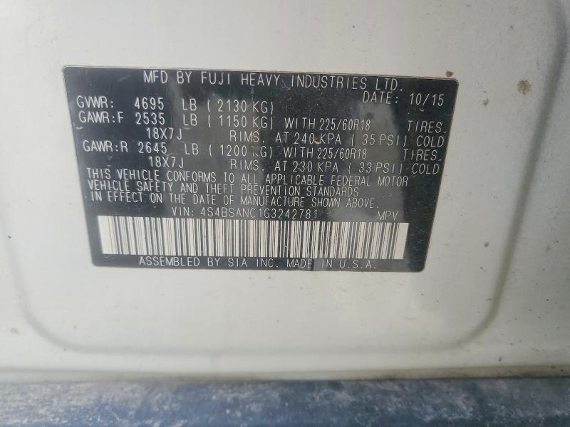 Продажа на аукционе авто 2016 Subaru Outback, vin: 4S4BSANC1G3242781, номер лота: 58398166