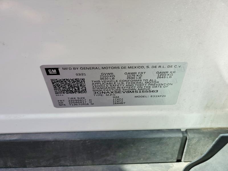 Aukcja sprzedaży 2021 Chevrolet Equinox, vin: 3GNAXSEV8MS155563, numer aukcji: 58110506