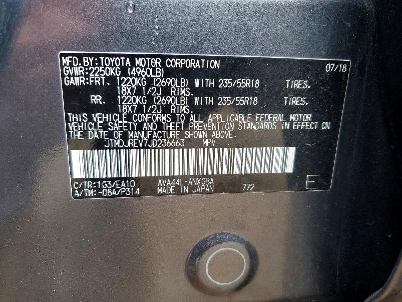 58228286 :رقم المزاد ، JTMDJREV7JD236663 vin ، 2018 Toyota Rav4 Hv مزاد بيع