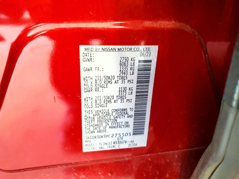 57887786 :رقم المزاد ، 5N1DR3DK9PC275505 vin ، 2023 Nissan Pathfinder مزاد بيع