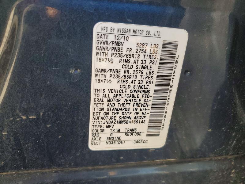 Продаж на аукціоні авто 2011 Nissan Murano, vin: JN8AZ1MW5BW169143, номер лоту: 56354486