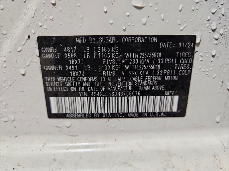 2024 Subaru Crosstrek მანქანა იყიდება აუქციონზე, vin: 4S4GUHN60R3756076, აუქციონის ნომერი: 57734806