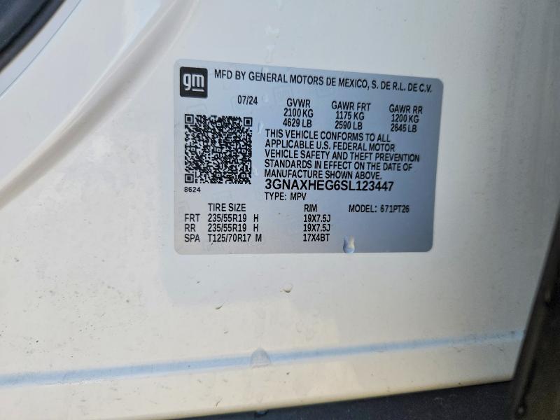 2025 Chevrolet Equinox მანქანა იყიდება აუქციონზე, vin: 3GNAXHEG6SL123447, აუქციონის ნომერი: 55069846