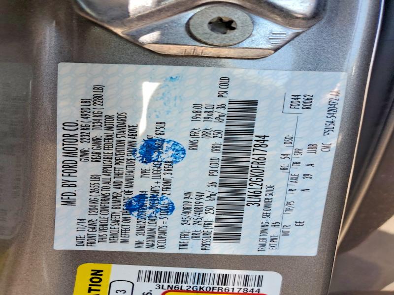 2015 Lincoln Mkz მანქანა იყიდება აუქციონზე, vin: 3LN6L2GK0FR617844, აუქციონის ნომერი: 58654116