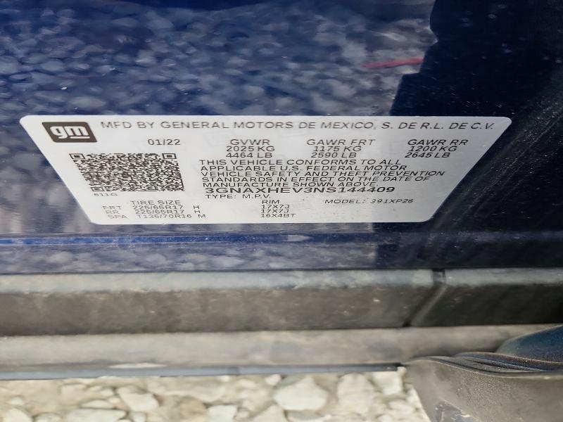 Aukcja sprzedaży 2022 Chevrolet Equinox, vin: 3GNAXHEV3NS144409, numer aukcji: 58582026