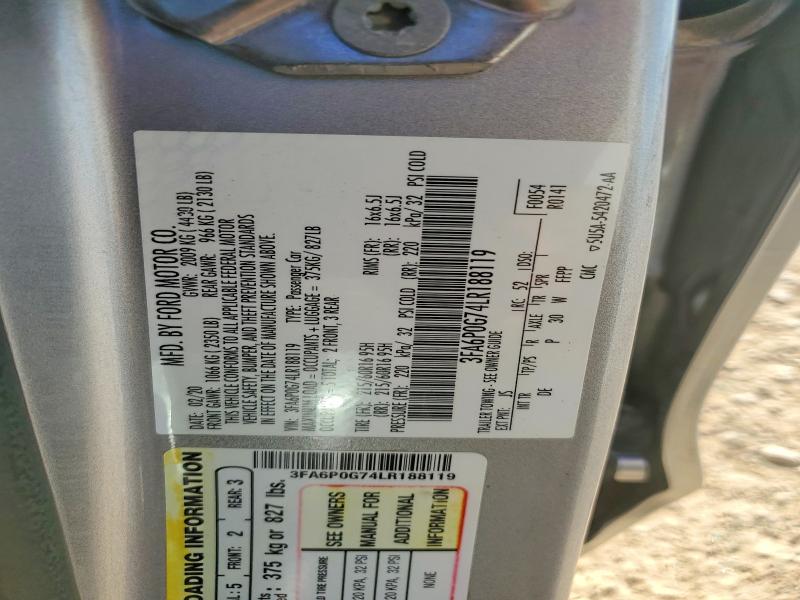 2020 Ford Fusion მანქანა იყიდება აუქციონზე, vin: 3FA6P0G74LR188119, აუქციონის ნომერი: 55418726