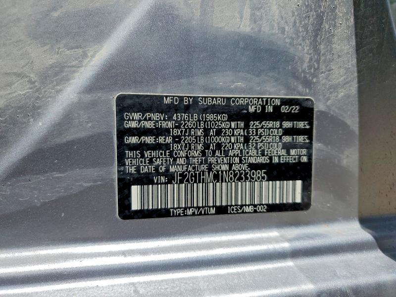 56541546 :رقم المزاد ، JF2GTHMC1N8233985 vin ، 2022 Subaru Crosstrek مزاد بيع