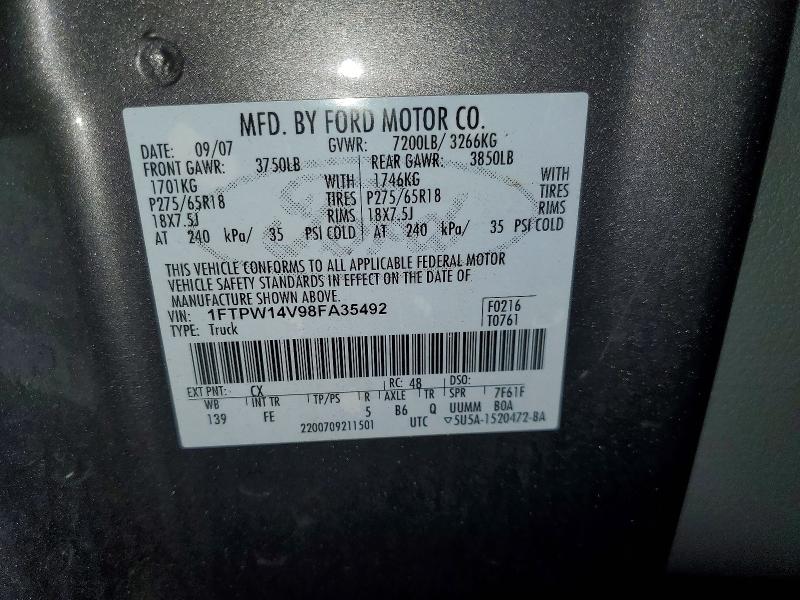Продаж на аукціоні авто 2008 Ford F150, vin: 1FTPW14V98FA35492, номер лоту: 59156616