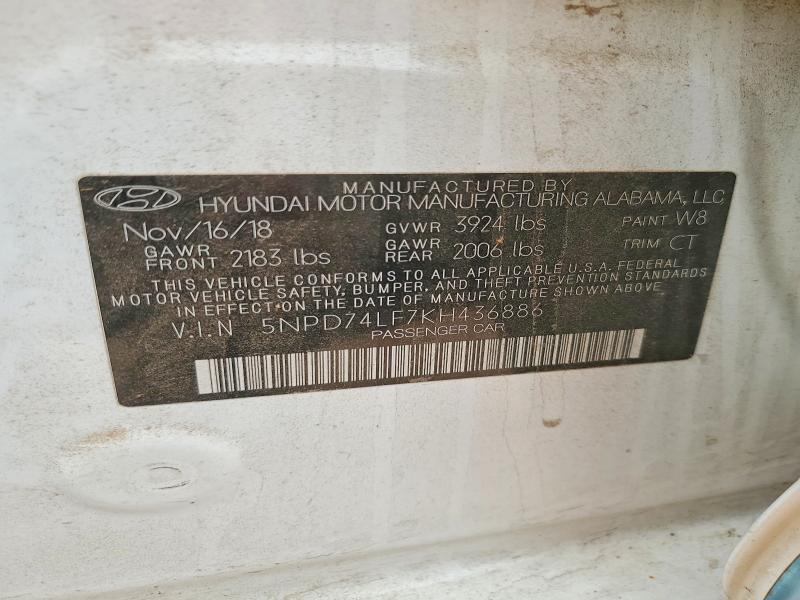 Aukcja sprzedaży 2019 Hyundai Elantra, vin: 5NPD74LF7KH436886, numer aukcji: 55936826