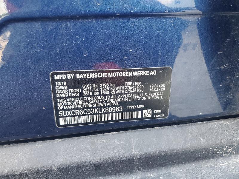 57912106 :رقم المزاد ، 5UXCR6C53KLK80963 vin ، 2019 Bmw X5 مزاد بيع