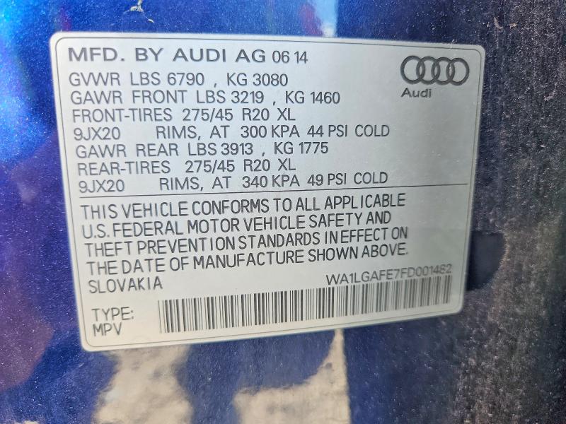 57135256 :رقم المزاد ، WA1LGAFE7FD001482 vin ، 2015 Audi Q7 مزاد بيع