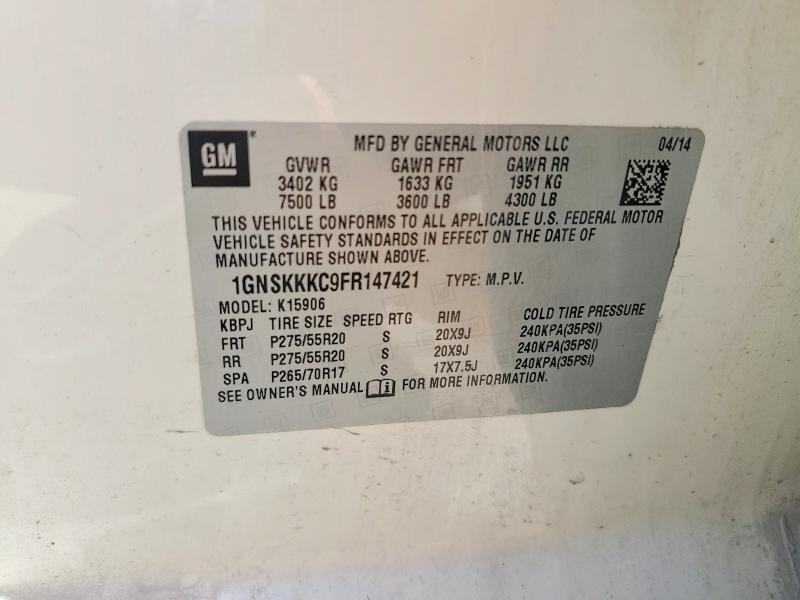 56151856 :رقم المزاد ، 1GNSKKKC9FR147421 vin ، 2015 Chevrolet Suburban مزاد بيع