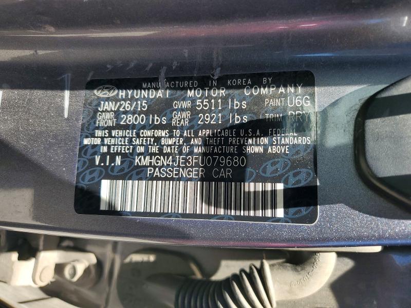 2015 Hyundai Genesis მანქანა იყიდება აუქციონზე, vin: KMHGN4JE3FU079680, აუქციონის ნომერი: 57363856