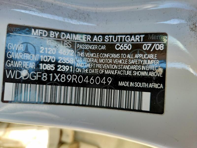 55680236 :رقم المزاد ، WDDGF81X89R046049 vin ، 2009 Mercedes-benz C مزاد بيع