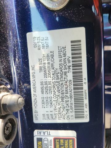 57506066 :رقم المزاد ، 5J6RW1H86KA017009 vin ، 2019 Honda Cr-v مزاد بيع