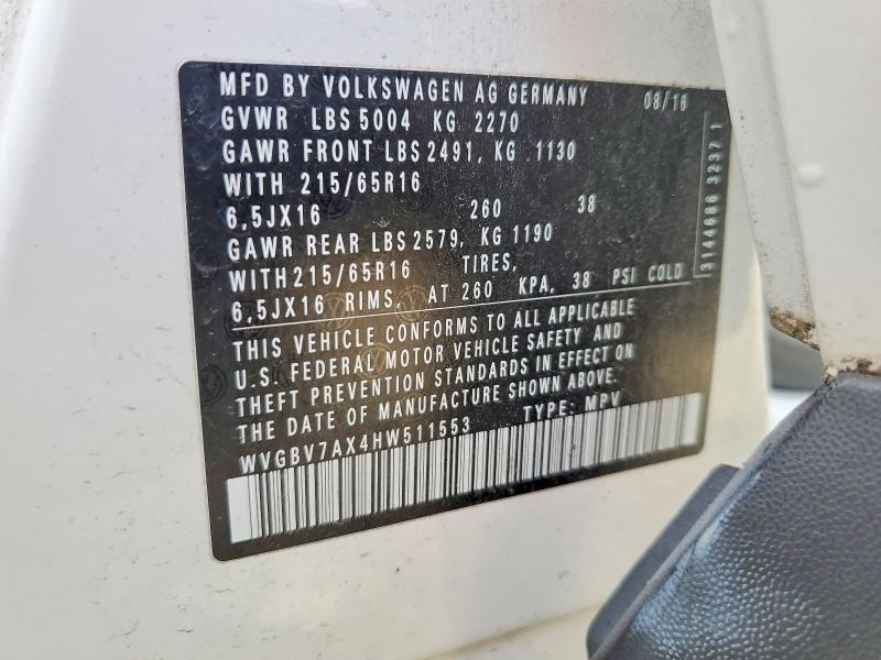 Продажа на аукционе авто 2017 Volkswagen Tiguan, vin: WVGBV7AX4HW511553, номер лота: 57461556