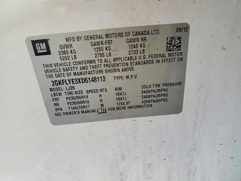 Aukcja sprzedaży 2013 Gmc Terrain, vin: 2GKFLYE3XD6148113, numer aukcji: 56651636
