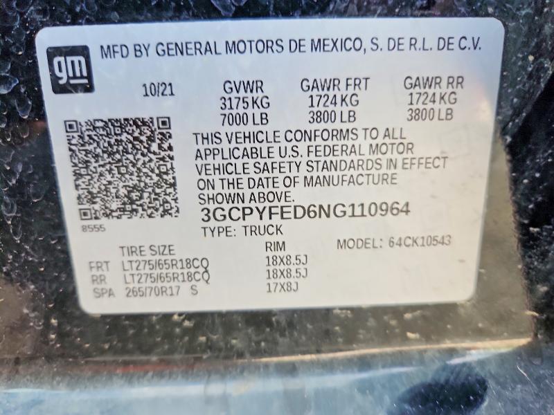 Продаж на аукціоні авто 2022 Chevrolet Silverado Ltd, vin: 3GCPYFED6NG110964, номер лоту: 56129396
