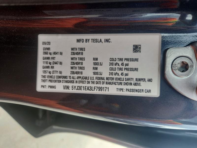 Aukcja sprzedaży 2020 Tesla Model 3, vin: 5YJ3E1EA3LF799171, numer aukcji: 55351176