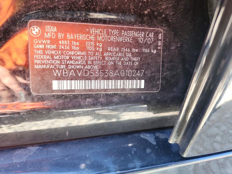 Продажа на аукционе авто 2008 Bmw 335, vin: WBAVD53538A010247, номер лота: 57910876