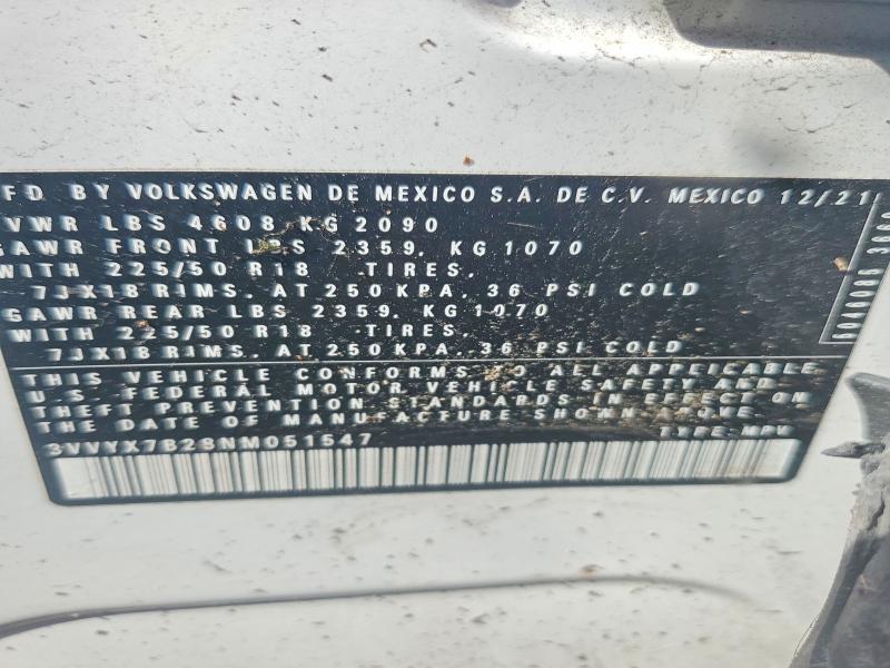 Aukcja sprzedaży 2022 Volkswagen Taos, vin: 3VVYX7B28NM051547, numer aukcji: 57146406