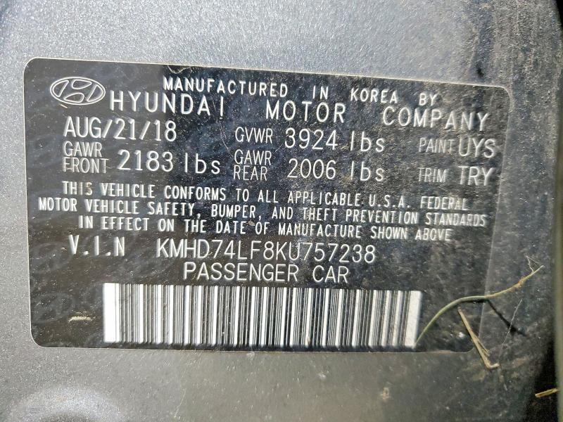 Aukcja sprzedaży 2019 Hyundai Elantra, vin: KMHD74LF8KU757238, numer aukcji: 58335186