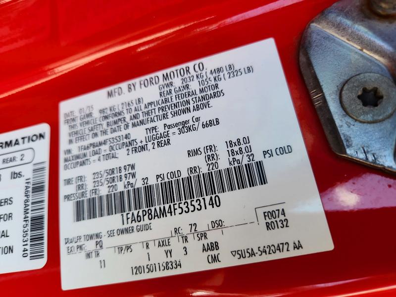 Продажа на аукционе авто 2015 Ford Mustang, vin: 1FA6P8AM4F5353140, номер лота: 56699836