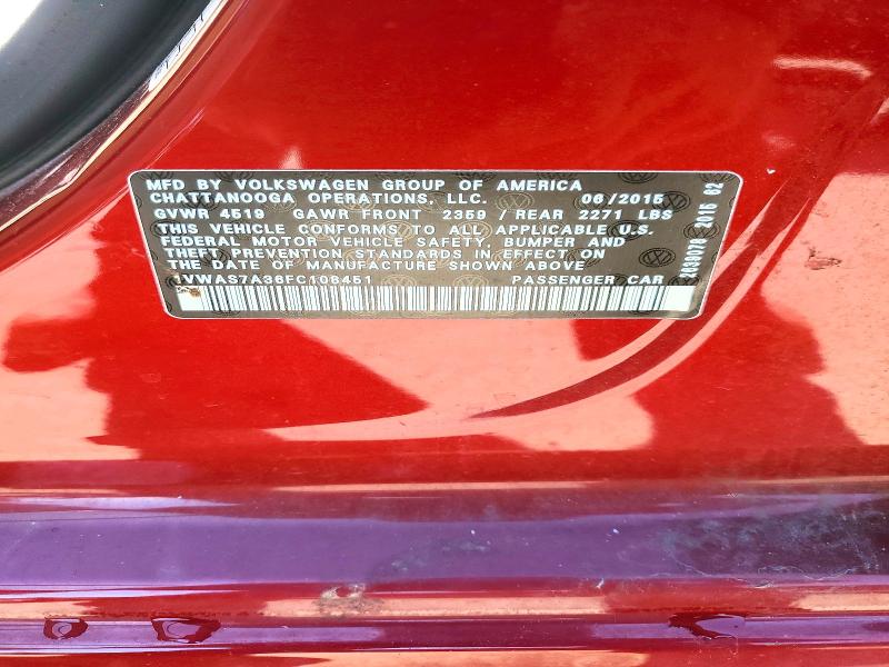 57386016 :رقم المزاد ، 1VWAS7A36FC108451 vin ، 2015 Volkswagen Passat مزاد بيع