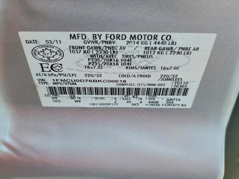Продажа на аукционе авто 2011 Ford Escape, vin: 1FMCU0D76BKC00618, номер лота: 58070666
