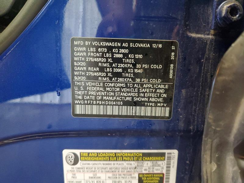 Aukcja sprzedaży 2017 Volkswagen Touareg, vin: WVGRF7BP9HD004105, numer aukcji: 58840796