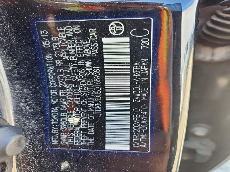Aukcja sprzedaży 2013 Toyota Prius, vin: JTDKN3DU5D1689381, numer aukcji: 58078186