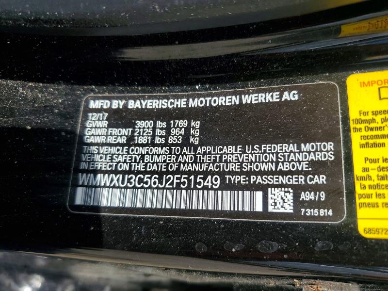 57212766 :رقم المزاد ، WMWXU3C56J2F51549 vin ، 2018 Mini Cooper مزاد بيع