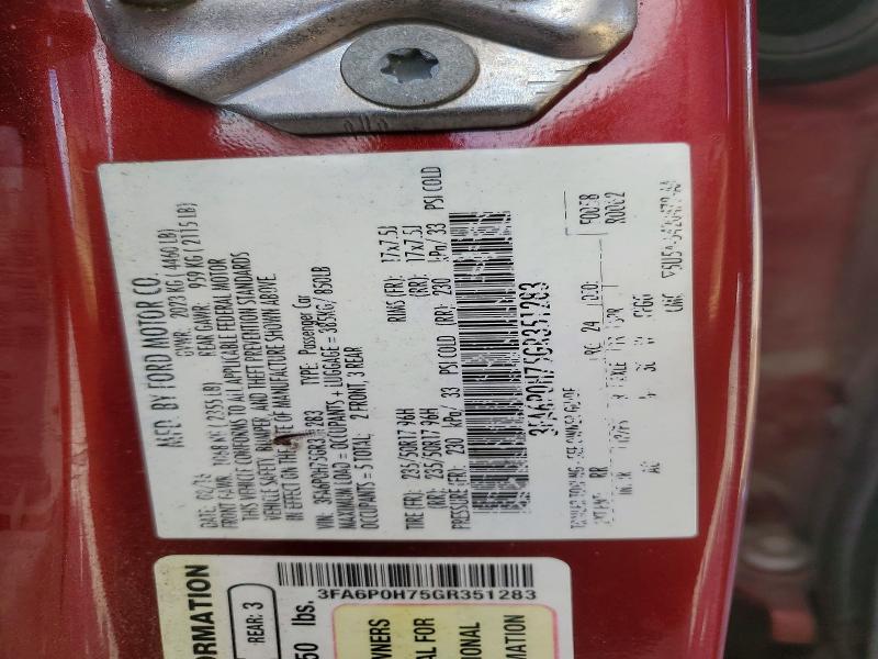 2016 Ford Fusion მანქანა იყიდება აუქციონზე, vin: 3FA6P0H75GR351283, აუქციონის ნომერი: 58195606