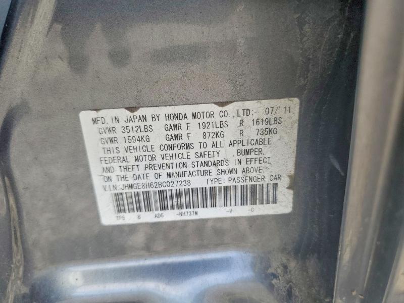 2011 Honda Fit მანქანა იყიდება აუქციონზე, vin: JHMGE8H62BC027238, აუქციონის ნომერი: 58684846
