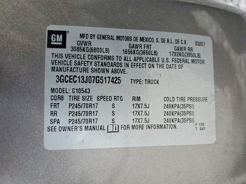 Продаж на аукціоні авто 2007 Chevrolet Silverado, vin: 3GCEC13J07G517425, номер лоту: 59090196