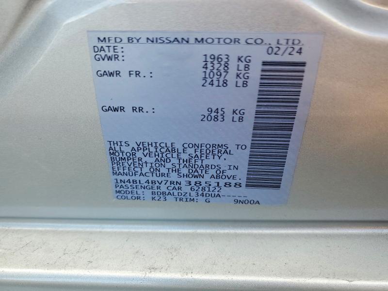 Продажа на аукционе авто 2024 Nissan Altima, vin: 1N4BL4BV7RN385188, номер лота: 56703306