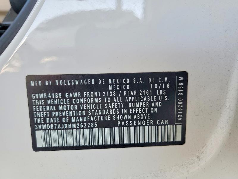 2017 Volkswagen Jetta მანქანა იყიდება აუქციონზე, vin: 3VWDB7AJXHM262285, აუქციონის ნომერი: 57970926