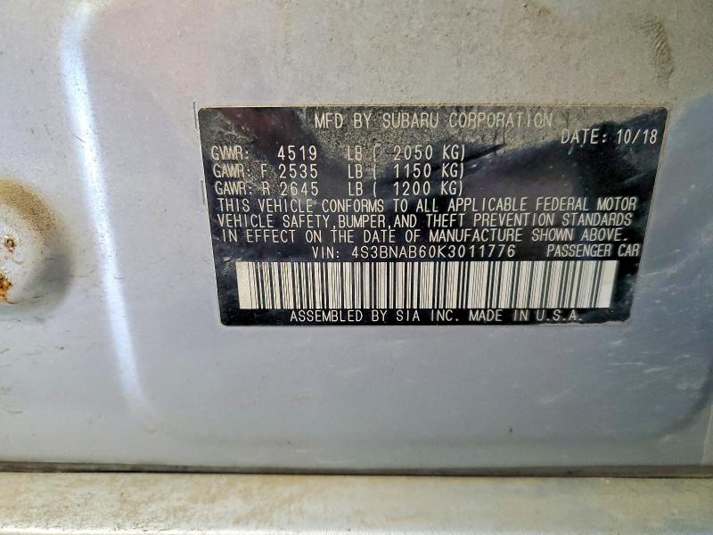 2019 Subaru Legacy მანქანა იყიდება აუქციონზე, vin: 4S3BNAB60K3011776, აუქციონის ნომერი: 58362176