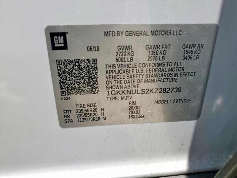 2019 Gmc Acadia მანქანა იყიდება აუქციონზე, vin: 1GKKNULS2KZ282739, აუქციონის ნომერი: 55530226