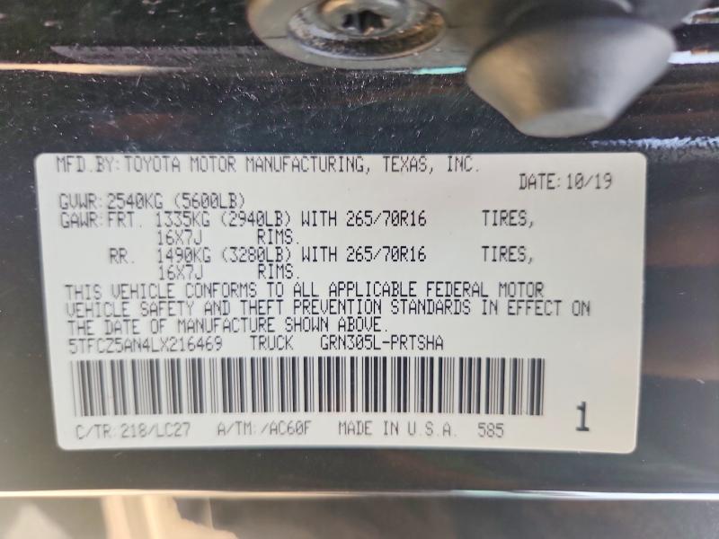 Продаж на аукціоні авто 2020 Toyota Tacoma, vin: 5TFCZ5AN4LX216469, номер лоту: 59115096