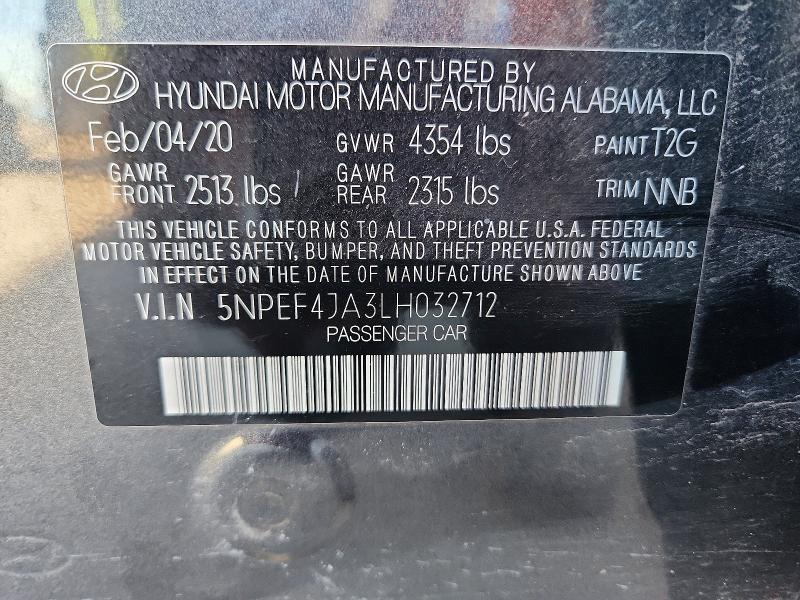 Продаж на аукціоні авто 2020 Hyundai Sonata, vin: 5NPEF4JA3LH032712, номер лоту: 57411516