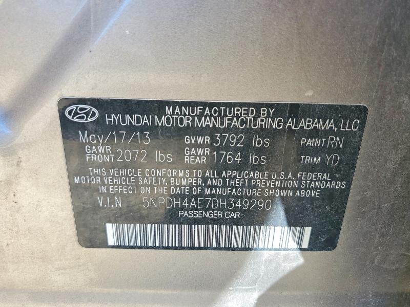 2013 Hyundai Elantra მანქანა იყიდება აუქციონზე, vin: 5NPDH4AE7DH349290, აუქციონის ნომერი: 57853156