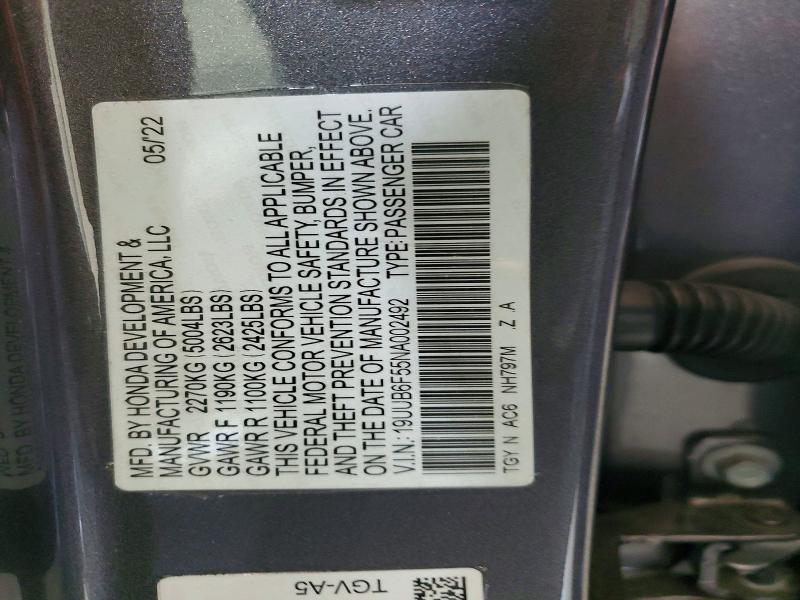 Aukcja sprzedaży 2022 Acura Tlx, vin: 19UUB6F55NA002492, numer aukcji: 57206426