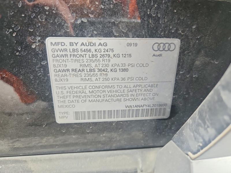 2020 Audi Q5 მანქანა იყიდება აუქციონზე, vin: WA1ANAFY4L2019890, აუქციონის ნომერი: 58604526